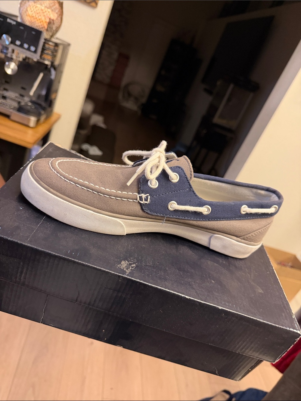 Polo by Ralph Lauren Taupe and Navy Canvas Boat Shoe